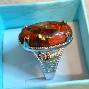 Size 7**Elongated Matrix Fire Opal Ring